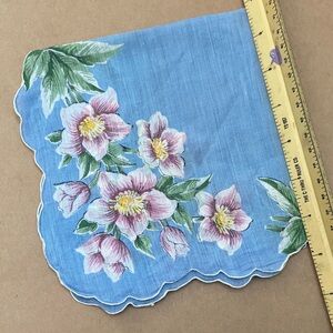 Vintage Floral Blue Cotton Handkerchief